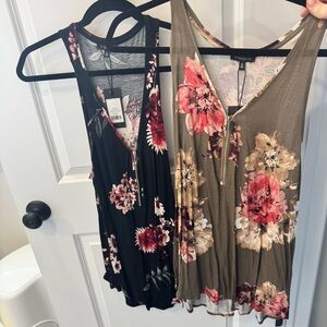 Dynamite Floral Zip-Front Tank Top - Olive and Navy Floral